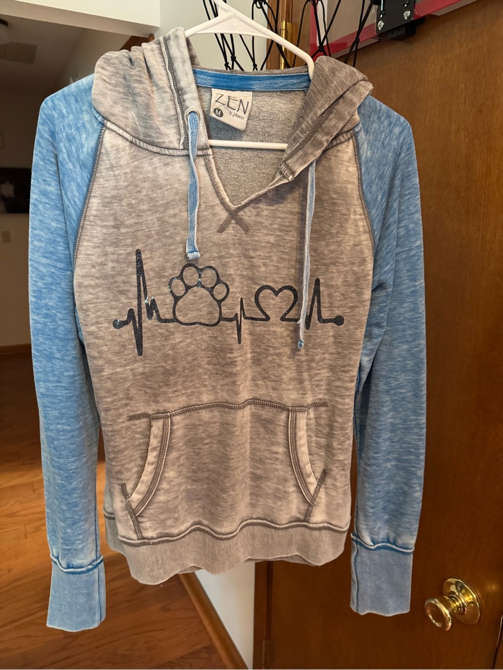 J. America ZEN Heather Gray Hoodie with Sky Blue Trim